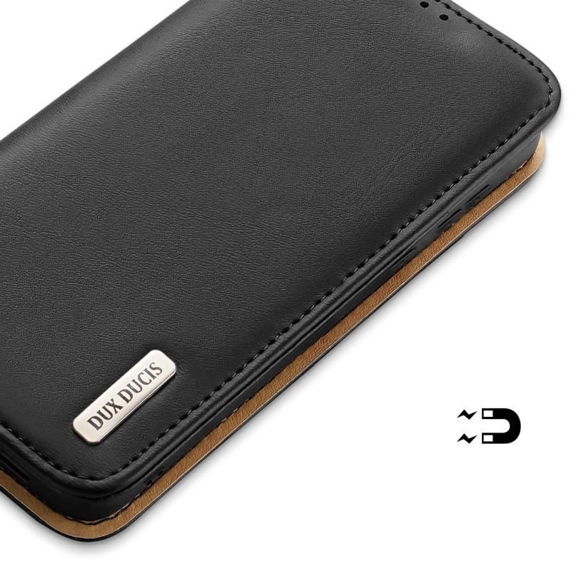 Dux Ducis Hivo dėklas, skirtas Samsung Galaxy S23+ dangtelis su atvartu piniginės stovu RFID blokuojantis juodas