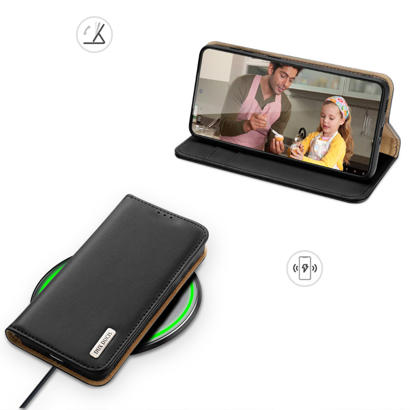 Dux Ducis Hivo dėklas, skirtas Samsung Galaxy S23+ dangtelis su atvartu piniginės stovu RFID blokuojantis juodas