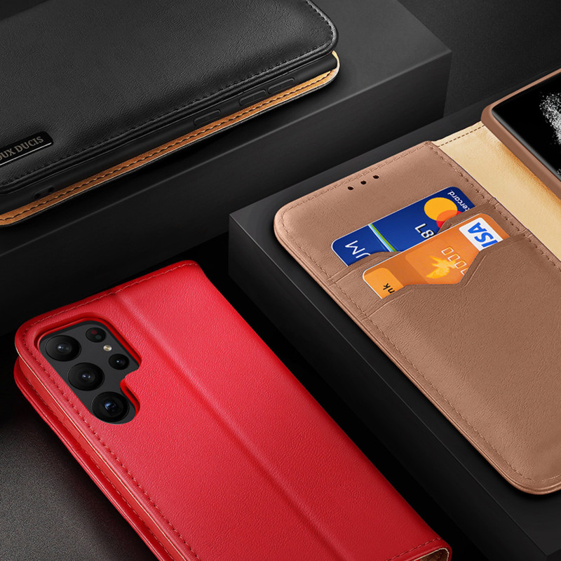 Dux Ducis Hivo dėklas, skirtas Samsung Galaxy S23+ dangtelis su atvartu piniginės stovu RFID blokuojantis juodas