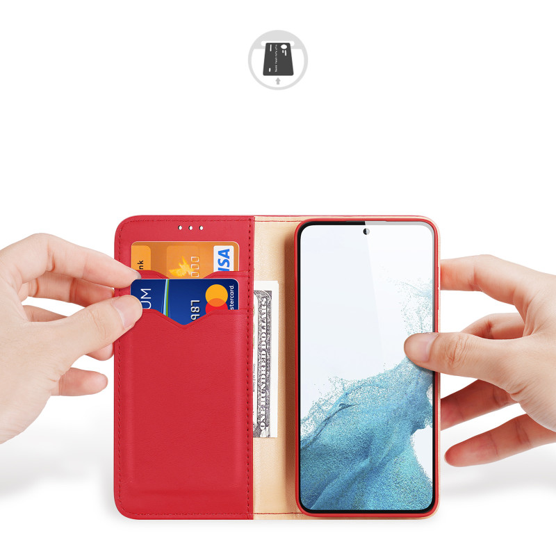 Dux Ducis Hivo dėklas, skirtas Samsung Galaxy S23+ dangtelis su atvartu piniginės stovu RFID blokuojantis raudonas