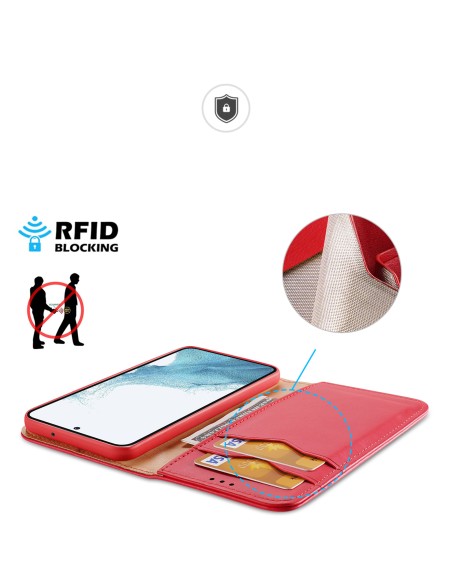 Dux Ducis Hivo dėklas, skirtas Samsung Galaxy S23+ dangtelis su atvartu piniginės stovu RFID blokuojantis raudonas Dux Ducis Hivo dėklas, skirtas Samsung Galaxy S23+ dangtelis su atvartu piniginės stovu RFID blokuojantis raudonas