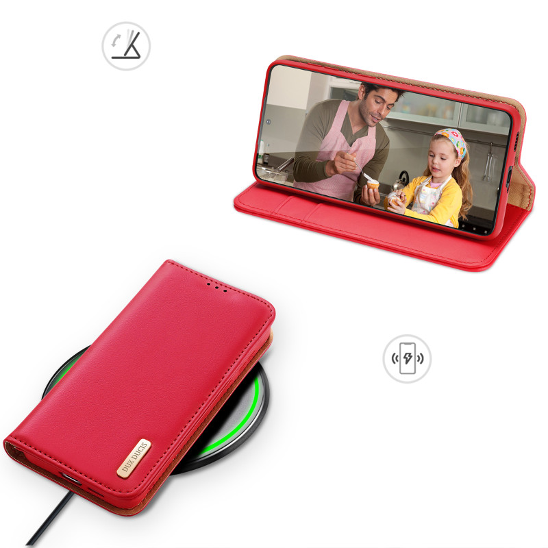 Dux Ducis Hivo dėklas, skirtas Samsung Galaxy S23+ dangtelis su atvartu piniginės stovu RFID blokuojantis raudonas