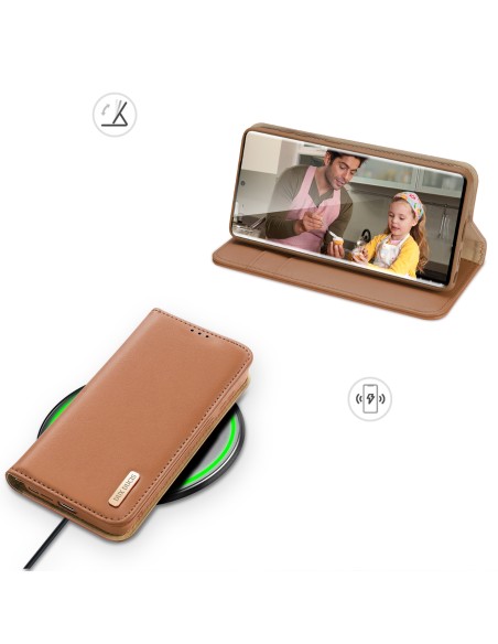 Dux Ducis Hivo dėklas, skirtas Samsung Galaxy S23 Ultra Flip Cover piniginės stovas RFID blokatorius rudas