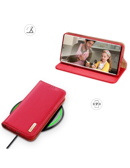 Dux Ducis Hivo dėklas, skirtas Samsung Galaxy S23 Ultra Flip Cover Piniginės stovas RFID blokatorius raudonas