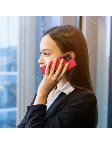 Dux Ducis Hivo dėklas, skirtas Samsung Galaxy S23 Ultra Flip Cover Piniginės stovas RFID blokatorius raudonas