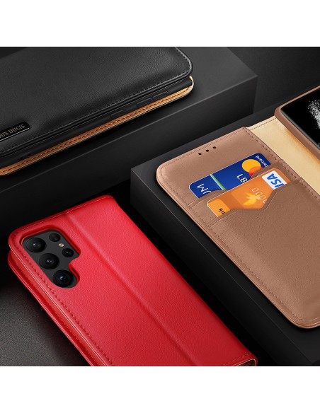 Dux Ducis Hivo dėklas, skirtas Samsung Galaxy S23 Ultra Flip Cover Piniginės stovas RFID blokatorius raudonas