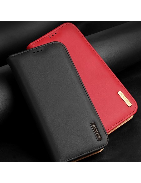 Dux Ducis Hivo dėklas, skirtas Samsung Galaxy S23 Ultra Flip Cover Piniginės stovas RFID blokatorius raudonas