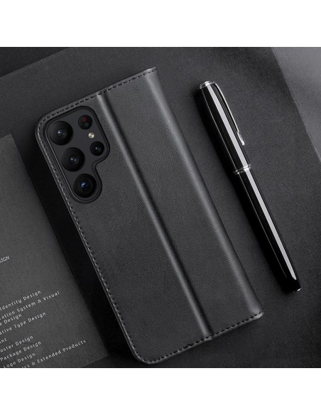 Dux Ducis Hivo dėklas, skirtas Samsung Galaxy S23 Ultra Flip Cover Piniginės stovas RFID blokatorius raudonas