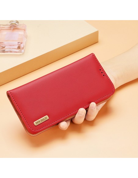 Dux Ducis Hivo dėklas, skirtas Samsung Galaxy S23 Ultra Flip Cover Piniginės stovas RFID blokatorius raudonas