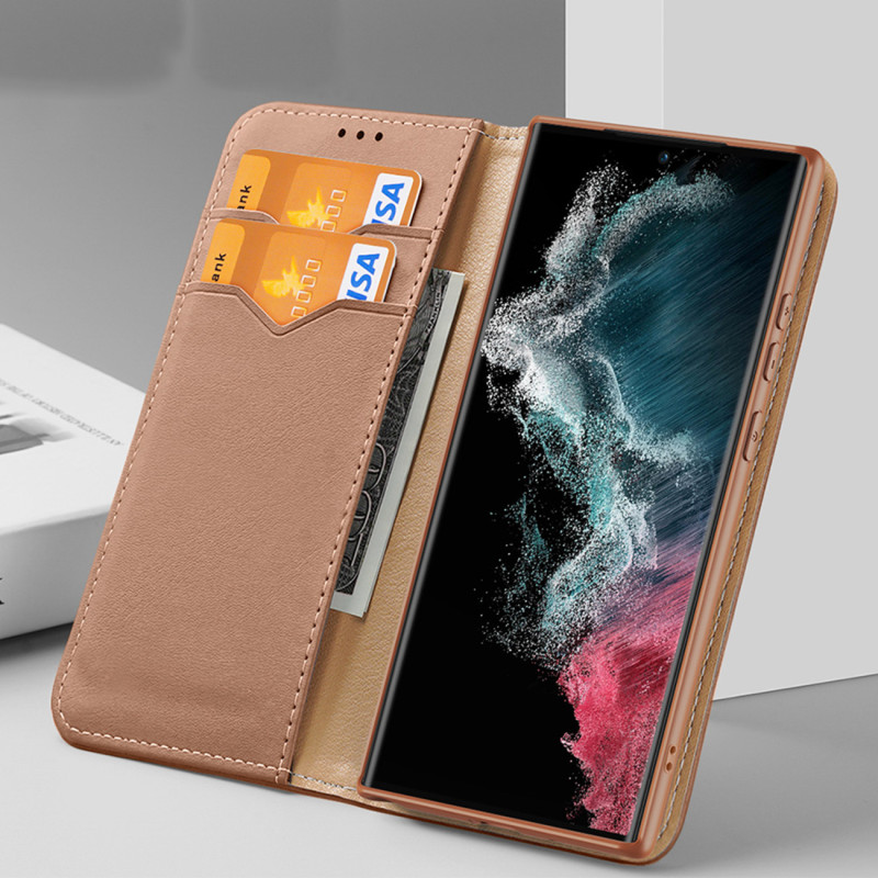 Dux Ducis Hivo dėklas, skirtas Samsung Galaxy S23 Ultra Flip Cover Piniginės stovas RFID blokatorius raudonas