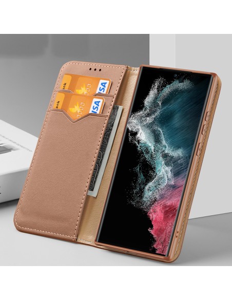 Dux Ducis Hivo dėklas, skirtas Samsung Galaxy S23 Ultra Flip Cover Piniginės stovas RFID blokatorius raudonas