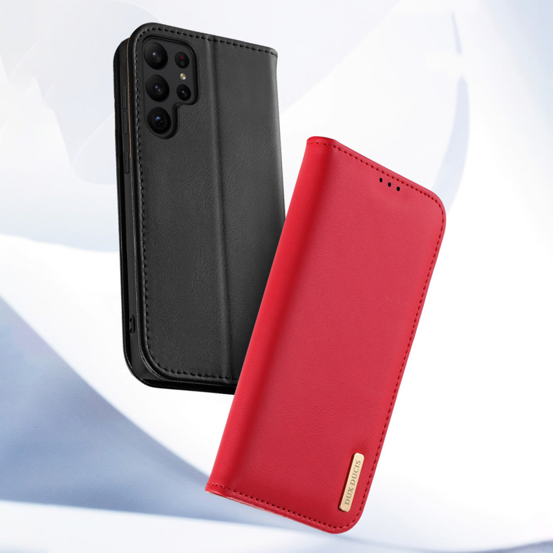 Dux Ducis Hivo dėklas, skirtas Samsung Galaxy S23 Ultra Flip Cover Piniginės stovas RFID blokatorius raudonas