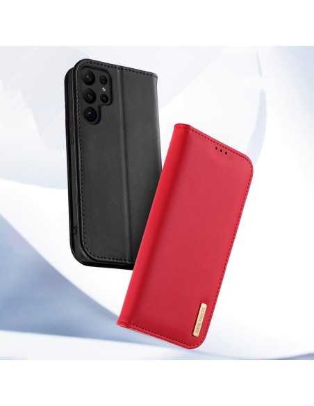 Dux Ducis Hivo dėklas, skirtas Samsung Galaxy S23 Ultra Flip Cover Piniginės stovas RFID blokatorius raudonas