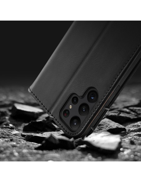 Dux Ducis Hivo dėklas, skirtas Samsung Galaxy S23 Ultra Flip Cover Piniginės stovas RFID blokatorius raudonas