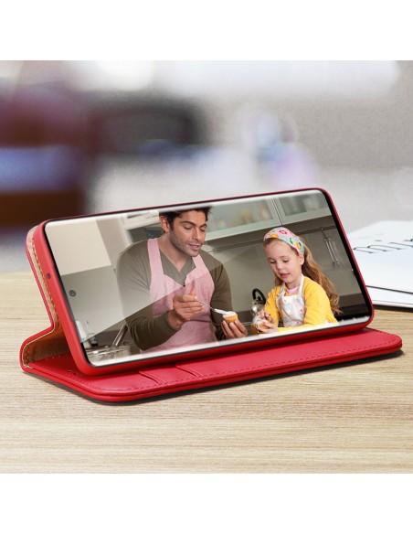 Dux Ducis Hivo dėklas, skirtas Samsung Galaxy S23 Ultra Flip Cover Piniginės stovas RFID blokatorius raudonas