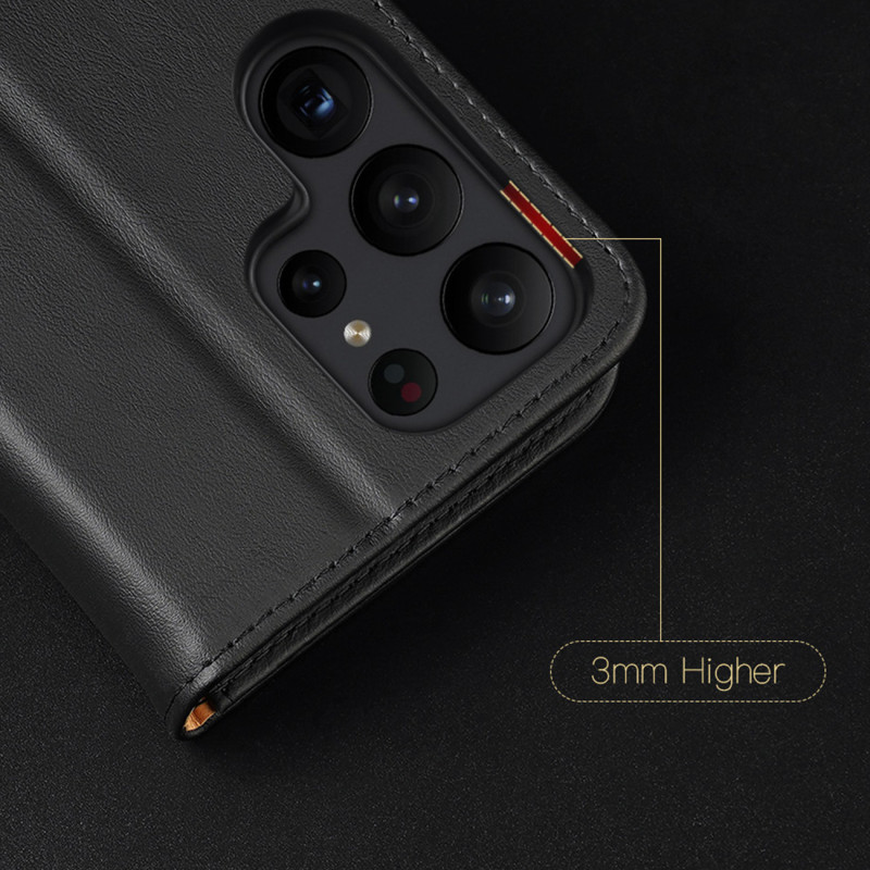 Dux Ducis Hivo dėklas, skirtas Samsung Galaxy S23 Ultra Flip Cover Piniginės stovas RFID blokatorius raudonas