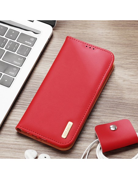Dux Ducis Hivo dėklas, skirtas Samsung Galaxy S23 Ultra Flip Cover Piniginės stovas RFID blokatorius raudonas