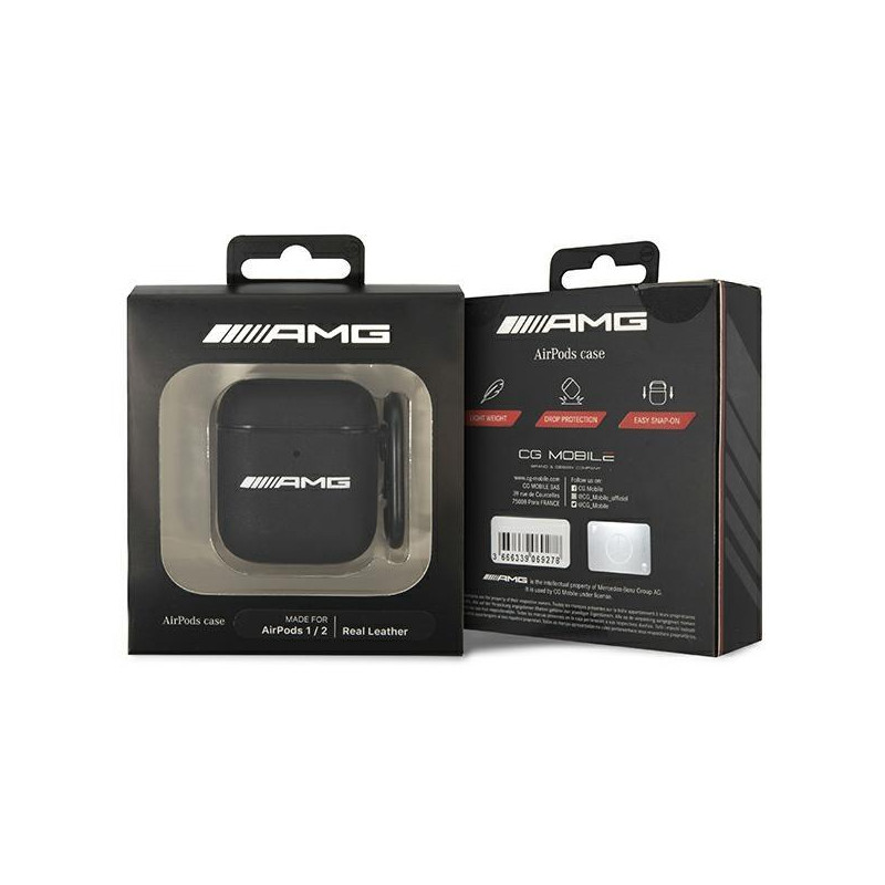 AMG Leather Big Logo dėklas, skirtas AirPods - juodas