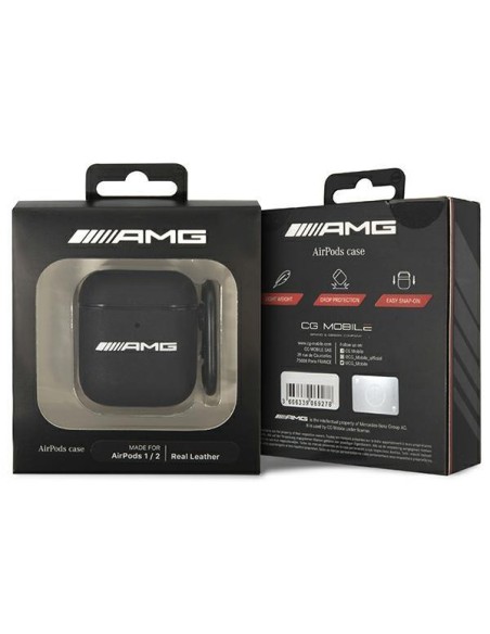 AMG Leather Big Logo dėklas, skirtas AirPods - juodas AMG Leather Big Logo dėklas, skirtas AirPods - juodas
