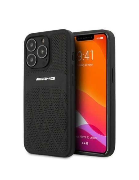 AMG Leather Curved Lines dėklas, skirtas iPhone 13 Pro Max - juodas AMG Leather Curved Lines dėklas, skirtas iPhone 13 Pro Max - juodas
