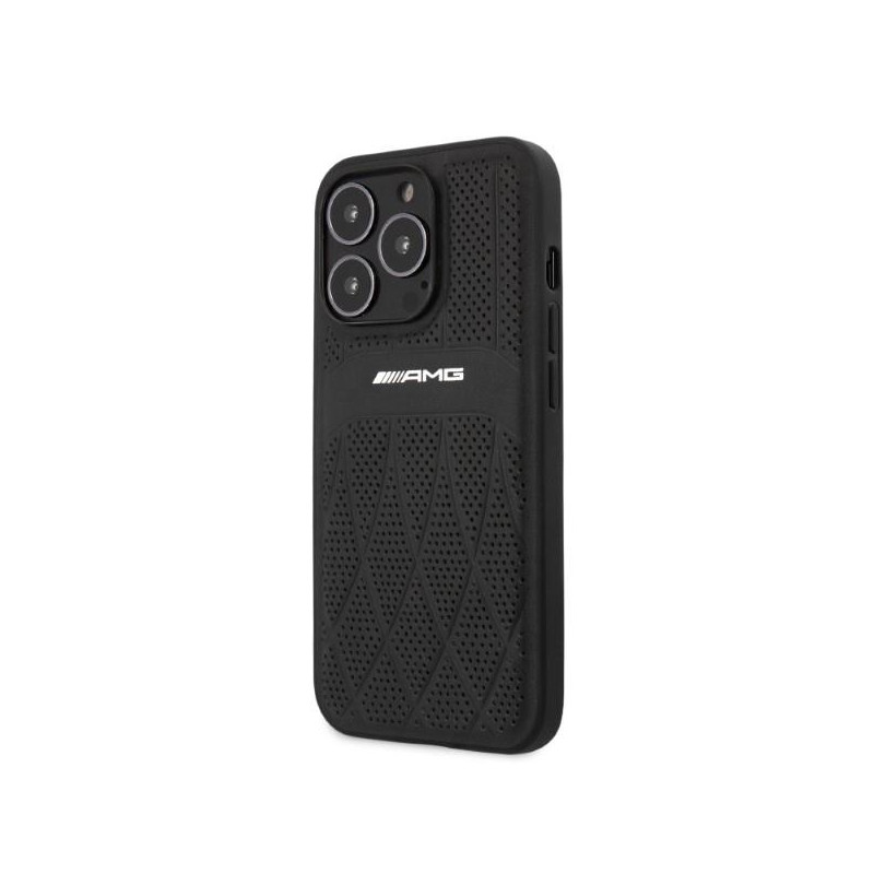 AMG Leather Curved Lines dėklas, skirtas iPhone 13 Pro Max - juodas