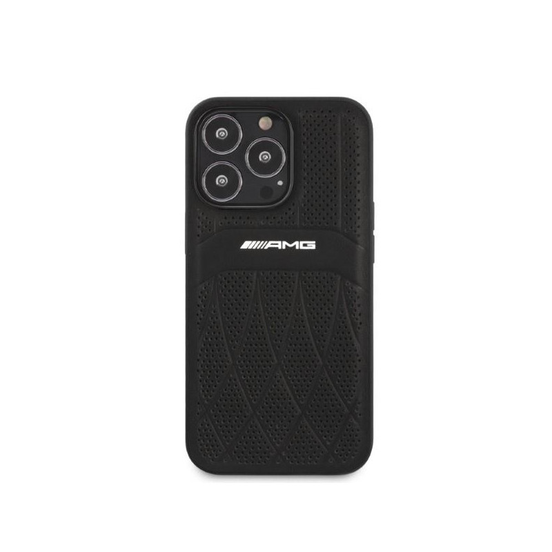 AMG Leather Curved Lines dėklas, skirtas iPhone 13 Pro Max - juodas