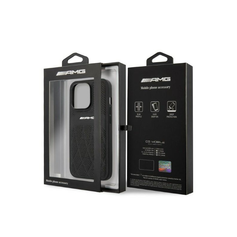 AMG Leather Curved Lines dėklas, skirtas iPhone 13 Pro Max - juodas