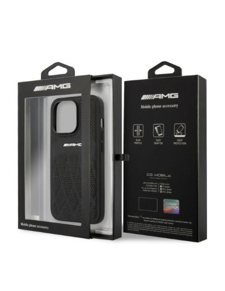AMG Leather Curved Lines dėklas, skirtas iPhone 13 Pro Max - juodas AMG Leather Curved Lines dėklas, skirtas iPhone 13 Pro Max - juodas