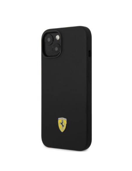 Ferrari Silicone Metal Logo Magsafe dėklas iPhone 14 Plus - juodas