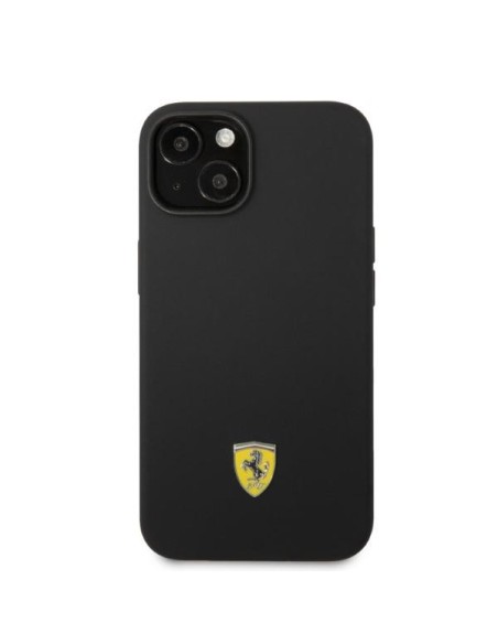 Ferrari Silicone Metal Logo Magsafe dėklas iPhone 14 Plus - juodas