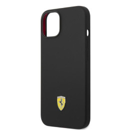 Ferrari Silicone Metal Logo Magsafe dėklas iPhone 14 Plus - juodas