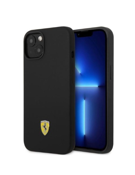 Ferrari Silicone Metal Logo Magsafe dėklas iPhone 14 - juodas Ferrari Silicone Metal Logo Magsafe dėklas iPhone 14 - juodas