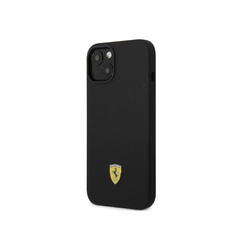 Ferrari Silicone Metal Logo Magsafe dėklas iPhone 14 - juodas