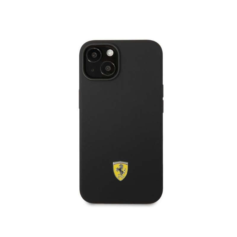 Ferrari Silicone Metal Logo Magsafe dėklas iPhone 14 - juodas