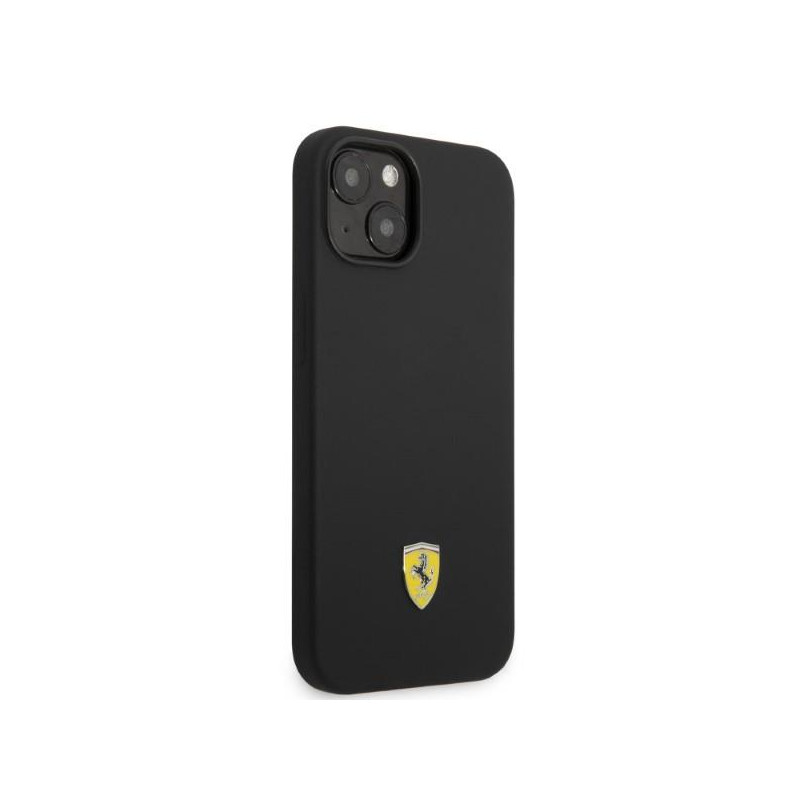 Ferrari Silicone Metal Logo Magsafe dėklas iPhone 14 - juodas