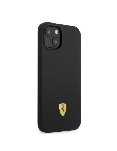 Ferrari Silicone Metal Logo Magsafe dėklas iPhone 14 - juodas Ferrari Silicone Metal Logo Magsafe dėklas iPhone 14 - juodas
