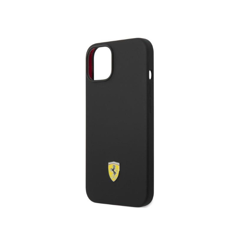 Ferrari Silicone Metal Logo Magsafe dėklas iPhone 14 - juodas