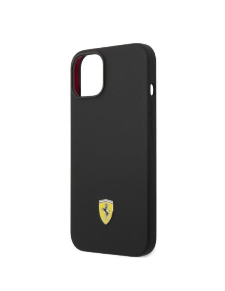 Ferrari Silicone Metal Logo Magsafe dėklas iPhone 14 - juodas Ferrari Silicone Metal Logo Magsafe dėklas iPhone 14 - juodas