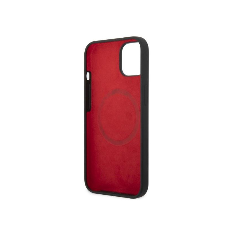 Ferrari Silicone Metal Logo Magsafe dėklas iPhone 14 - juodas