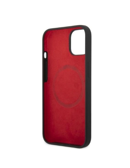 Ferrari Silicone Metal Logo Magsafe dėklas iPhone 14 - juodas Ferrari Silicone Metal Logo Magsafe dėklas iPhone 14 - juodas