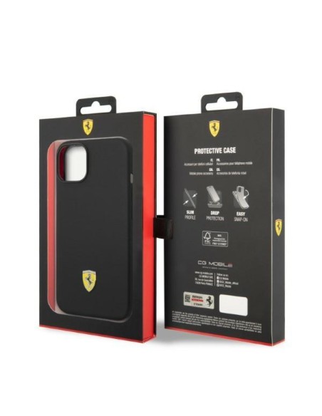 Ferrari Silicone Metal Logo Magsafe dėklas iPhone 14 - juodas Ferrari Silicone Metal Logo Magsafe dėklas iPhone 14 - juodas