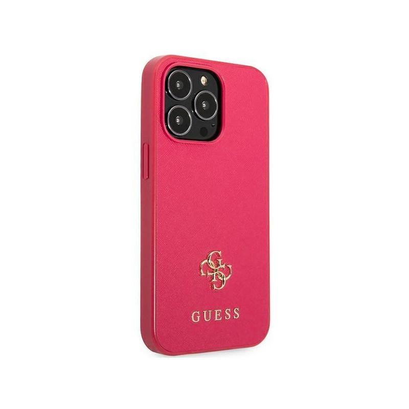 Guess Saffiano 4G Small Metal Logo dėklas, skirtas iPhone 13 Pro / 13 - rožinis
