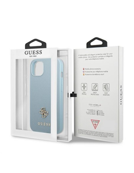 Guess Saffiano 4G Small Metal Logo dėklas iPhone 13 mini - mėlynas Guess Saffiano 4G Small Metal Logo dėklas iPhone 13 mini - mėlynas