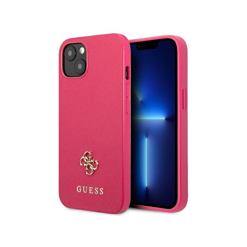 Guess Saffiano 4G Small Metal Logo dėklas iPhone 13 mini - rožinis