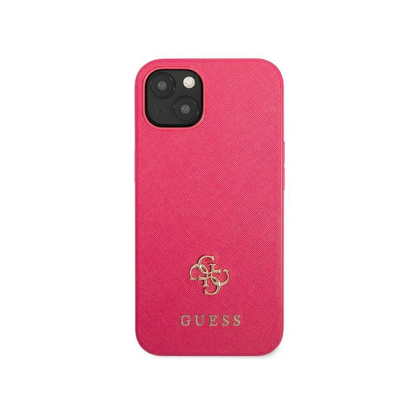 Guess Saffiano 4G Small Metal Logo dėklas iPhone 13 mini - rožinis
