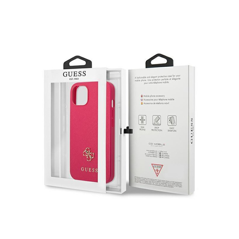 Guess Saffiano 4G Small Metal Logo dėklas iPhone 13 mini - rožinis