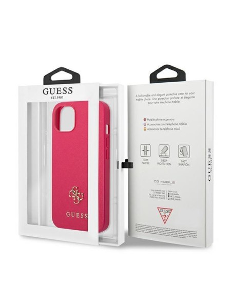 Guess Saffiano 4G Small Metal Logo dėklas iPhone 13 mini - rožinis Guess Saffiano 4G Small Metal Logo dėklas iPhone 13 mini - rožinis