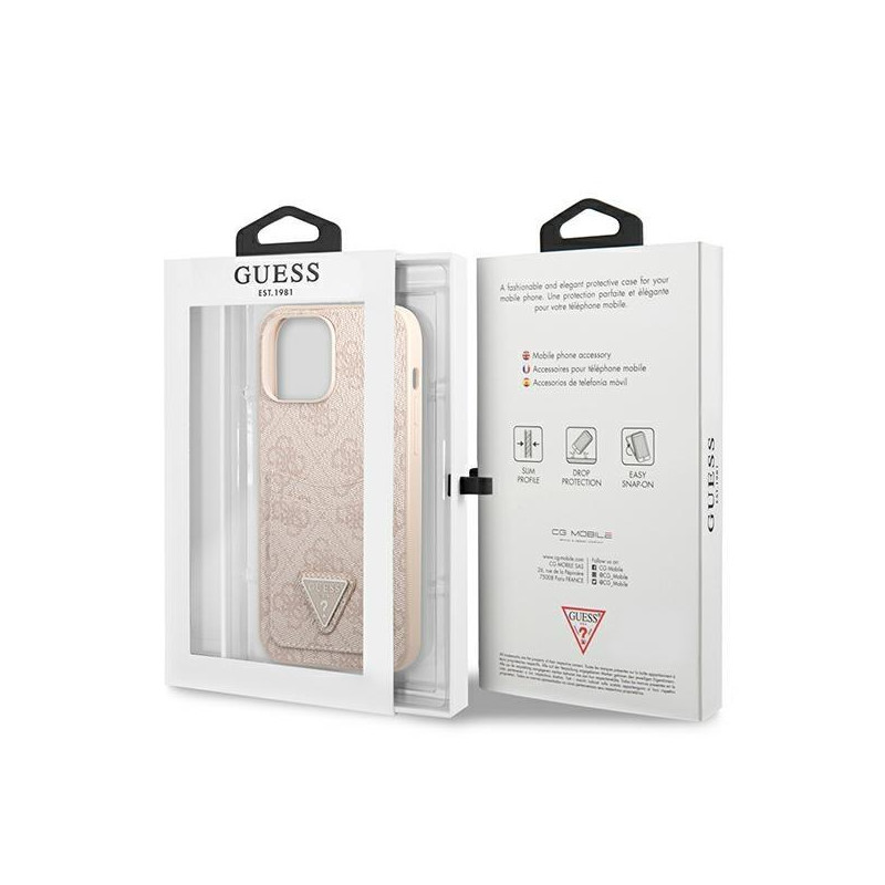 Guess 4G Triangle Logo Cardslot dėklas, skirtas iPhone 13 Pro Max - rožinis
