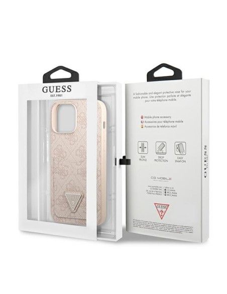 Guess 4G Triangle Logo Cardslot dėklas, skirtas iPhone 13 Pro Max - rožinis Guess 4G Triangle Logo Cardslot dėklas, skirtas iPhone 13 Pro Max - rožinis