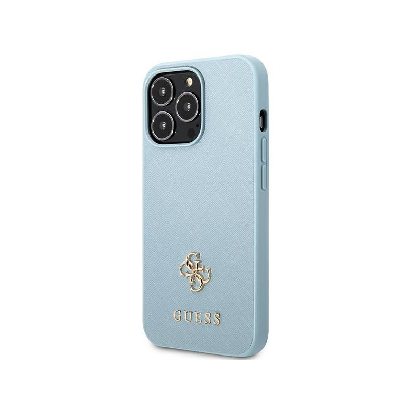 Guess Saffiano 4G Small Metal Logo dėklas, skirtas iPhone 13 Pro Max - mėlynas